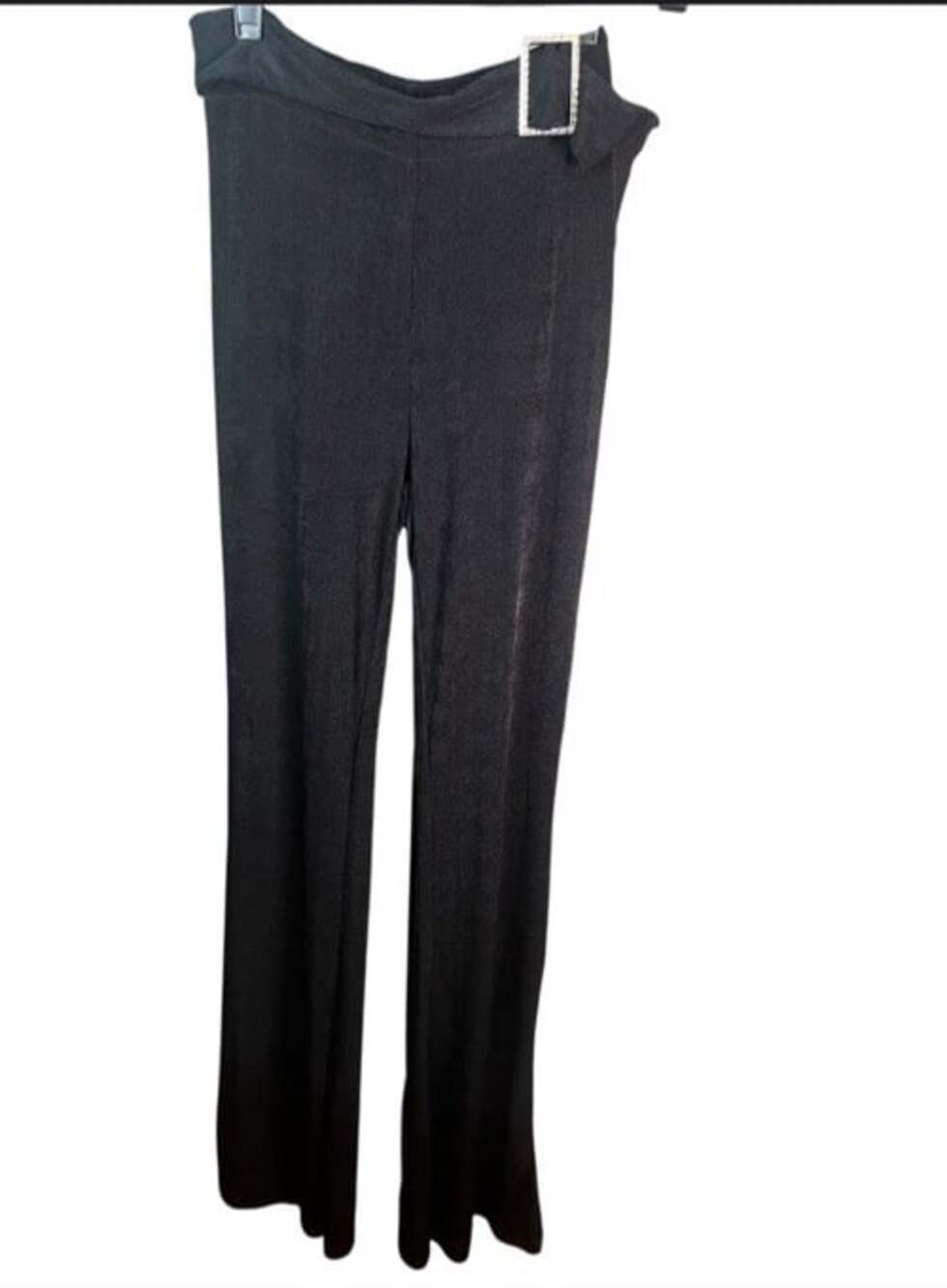 NWT Motel Wide Leg Crepe Trousers Pants Sz XS Rhinestone Buckle Stretch Black